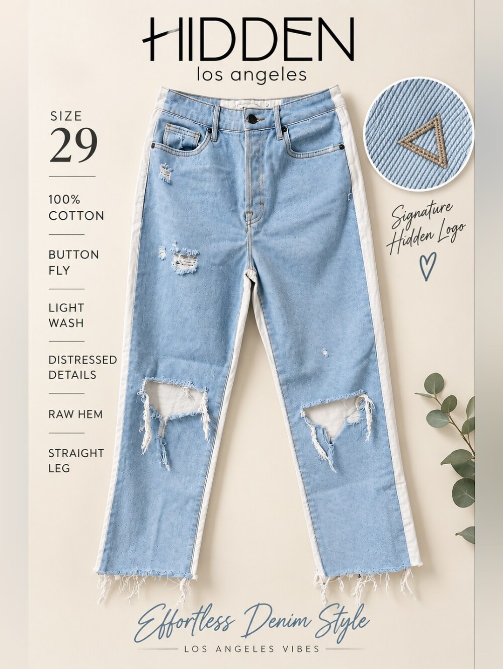 Hidden Jeans Los Angeles Distressed Straight Jeans Size 29